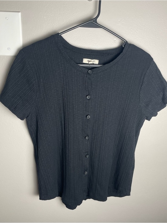 Madewell Tops - Madewell Black Ribbed Button-Front Short Sleeve Top